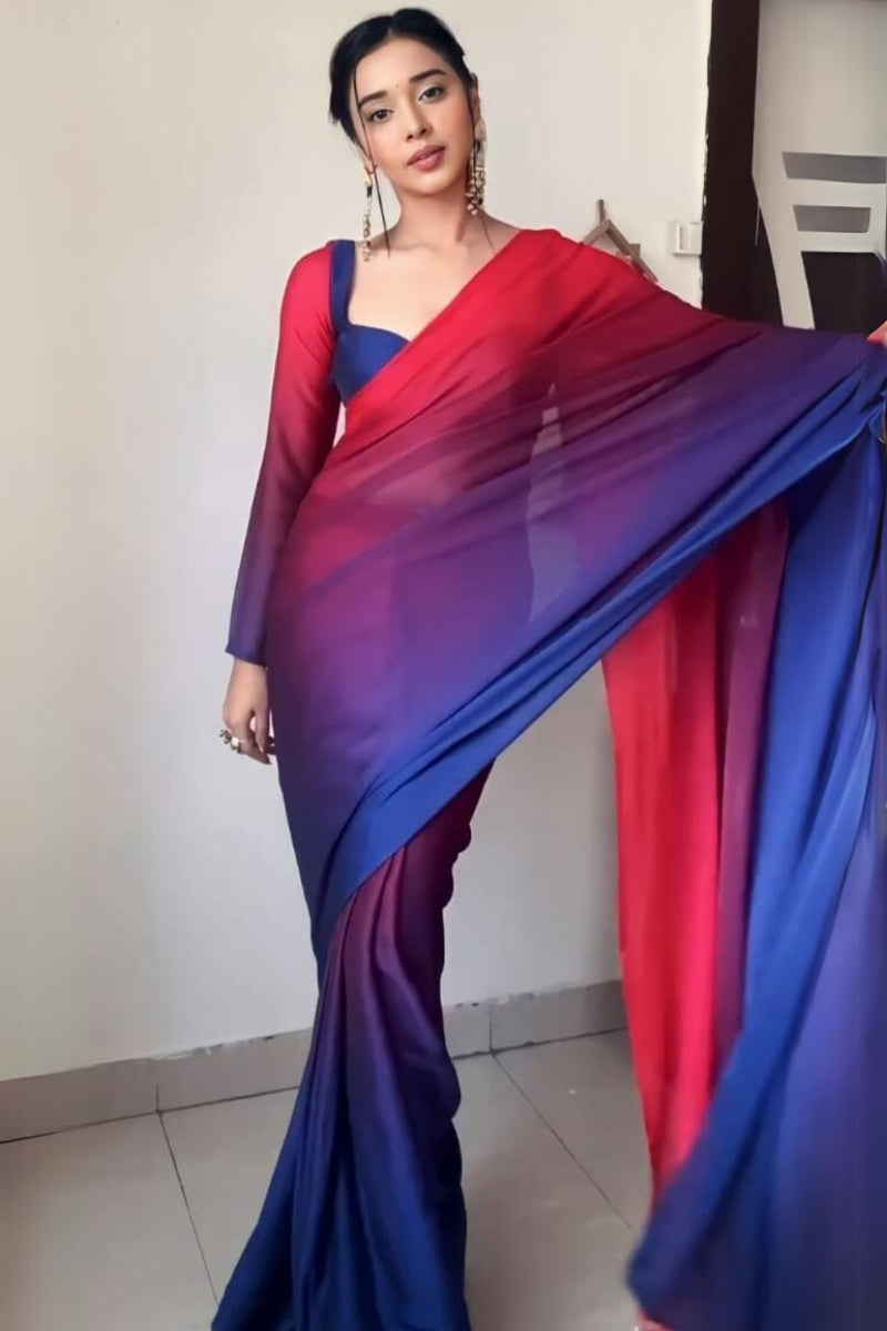 Surreptitious 1-Minute Ready To Wear Multi Color Georgette Saree - thelotusfab