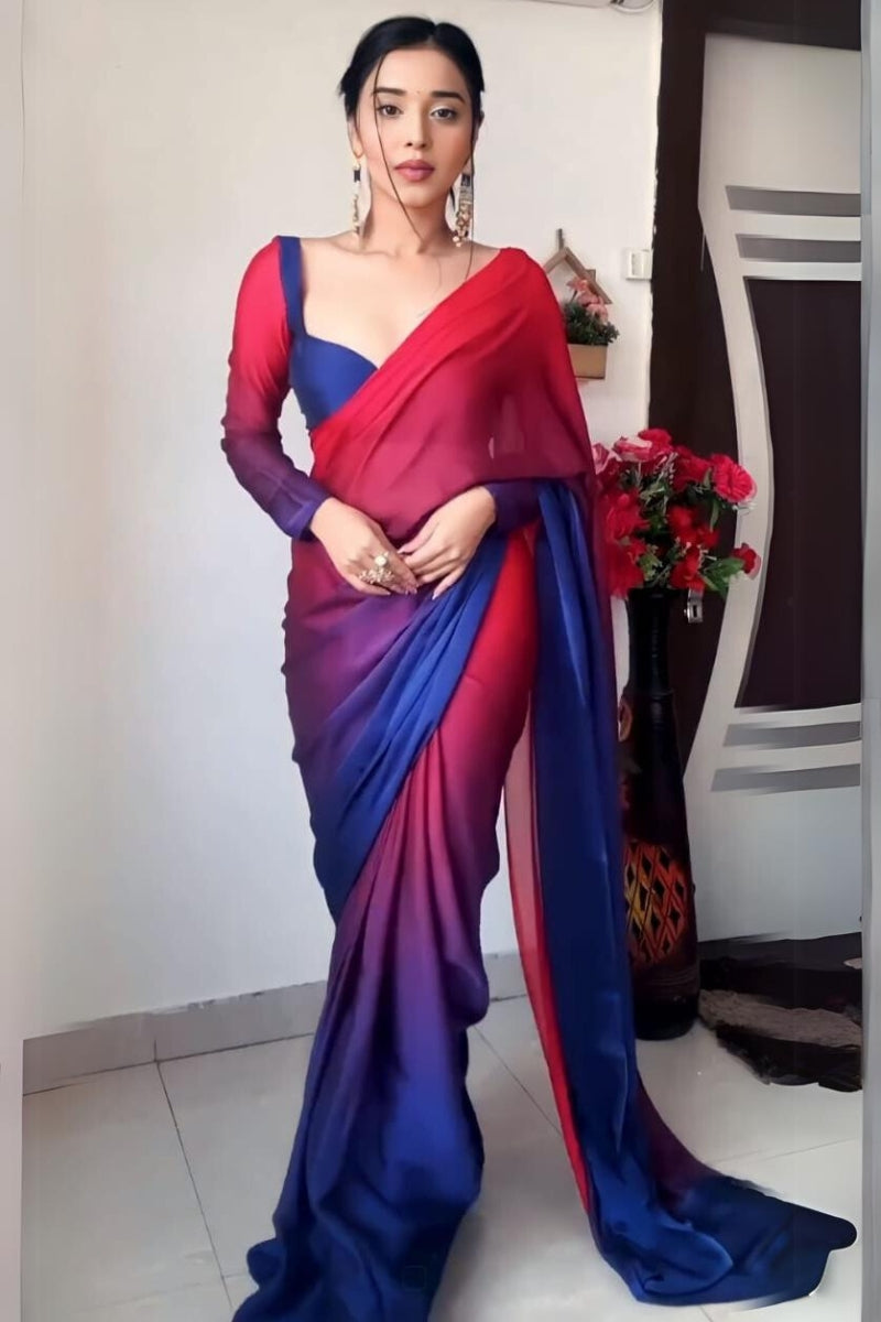 Surreptitious 1-Minute Ready To Wear Multi Color Georgette Saree - thelotusfab