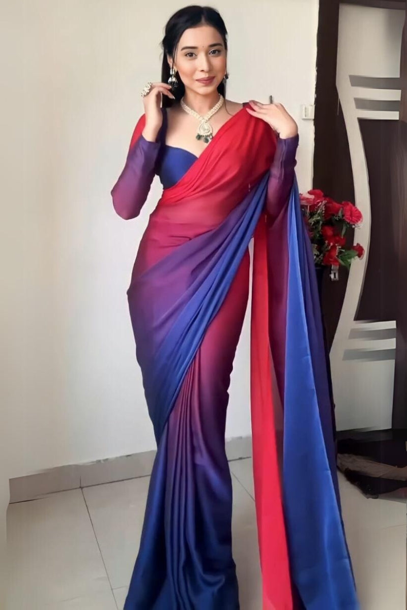 Surreptitious 1-Minute Ready To Wear Multi Color Georgette Saree - thelotusfab