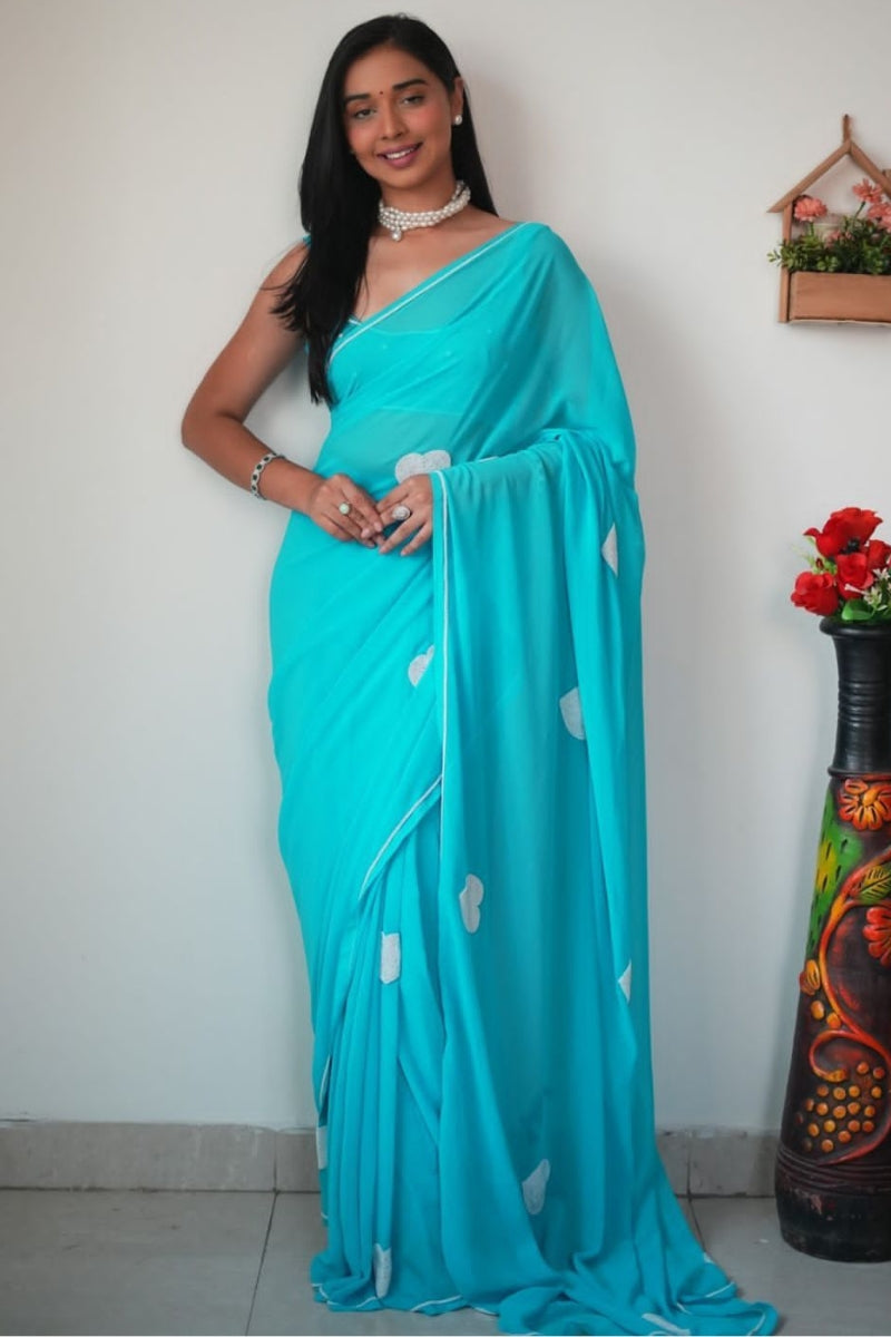 Confounding 1-Minute Ready To Wear Sky Georgette Saree - thelotusfab