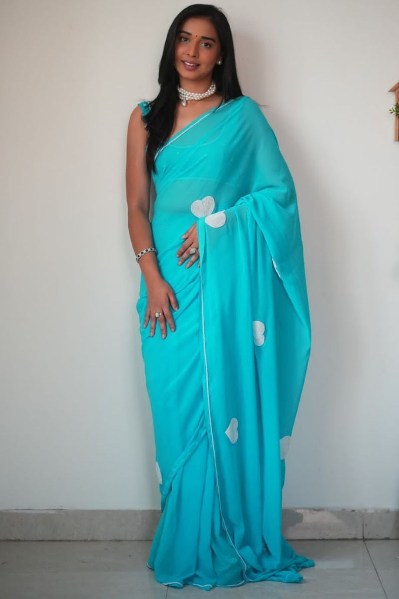 Confounding 1-Minute Ready To Wear Sky Georgette Saree - thelotusfab