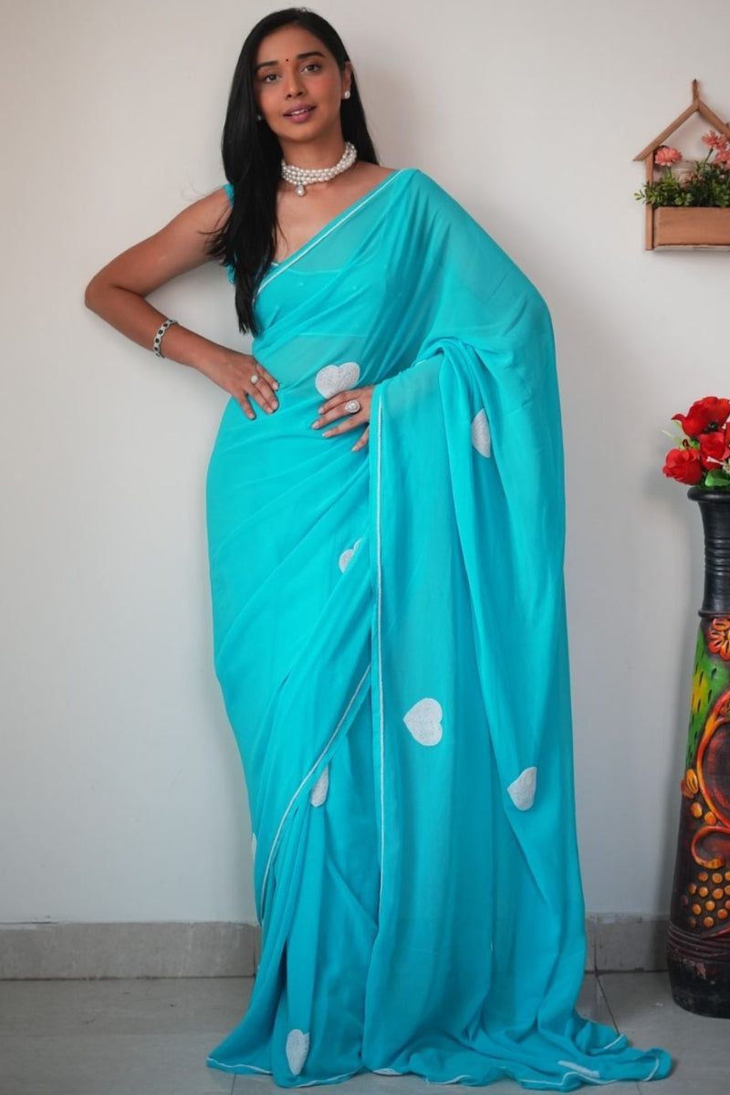 Confounding 1-Minute Ready To Wear Sky Georgette Saree - thelotusfab