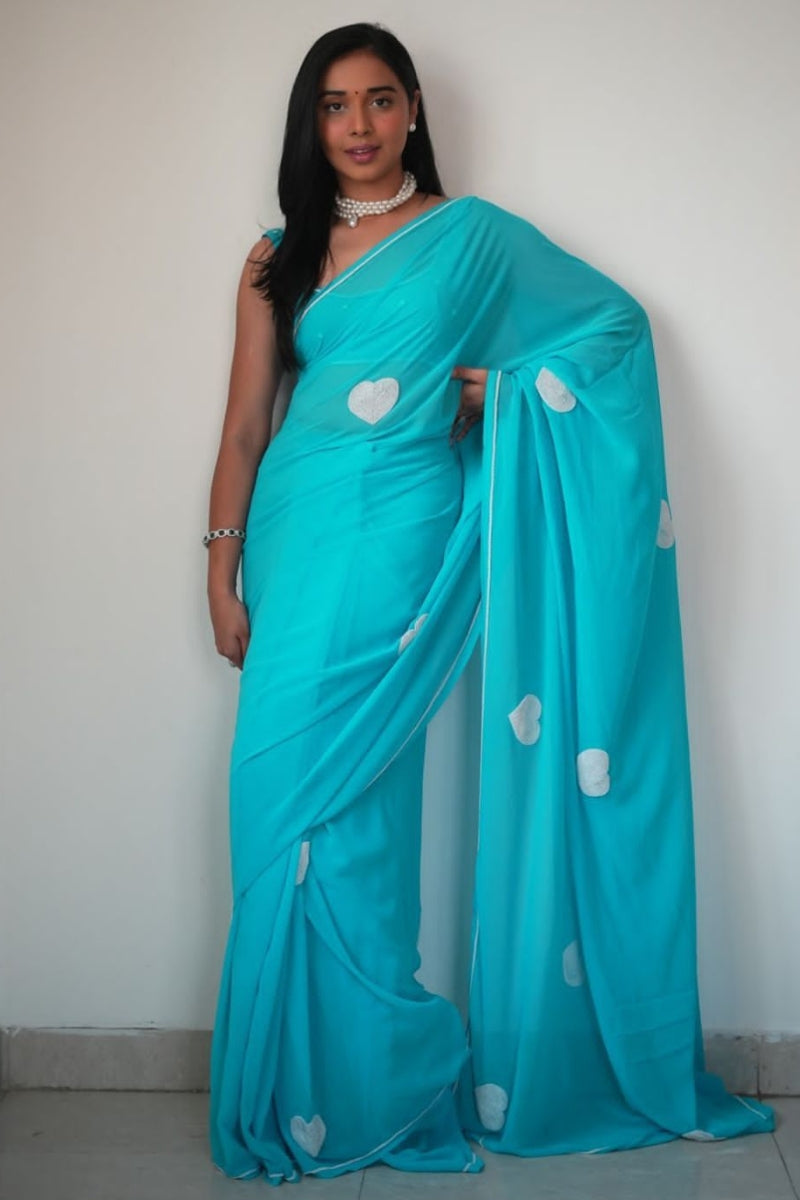 Confounding 1-Minute Ready To Wear Sky Georgette Saree - thelotusfab