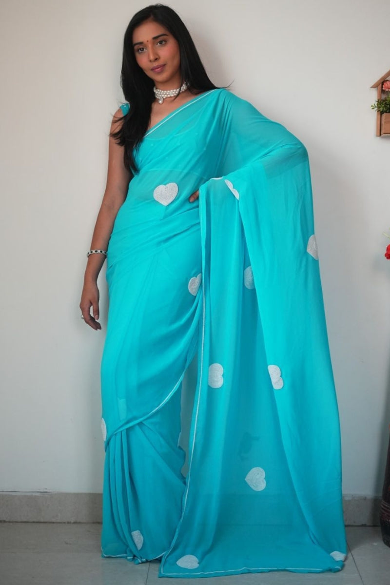 Confounding 1-Minute Ready To Wear Sky Georgette Saree - thelotusfab