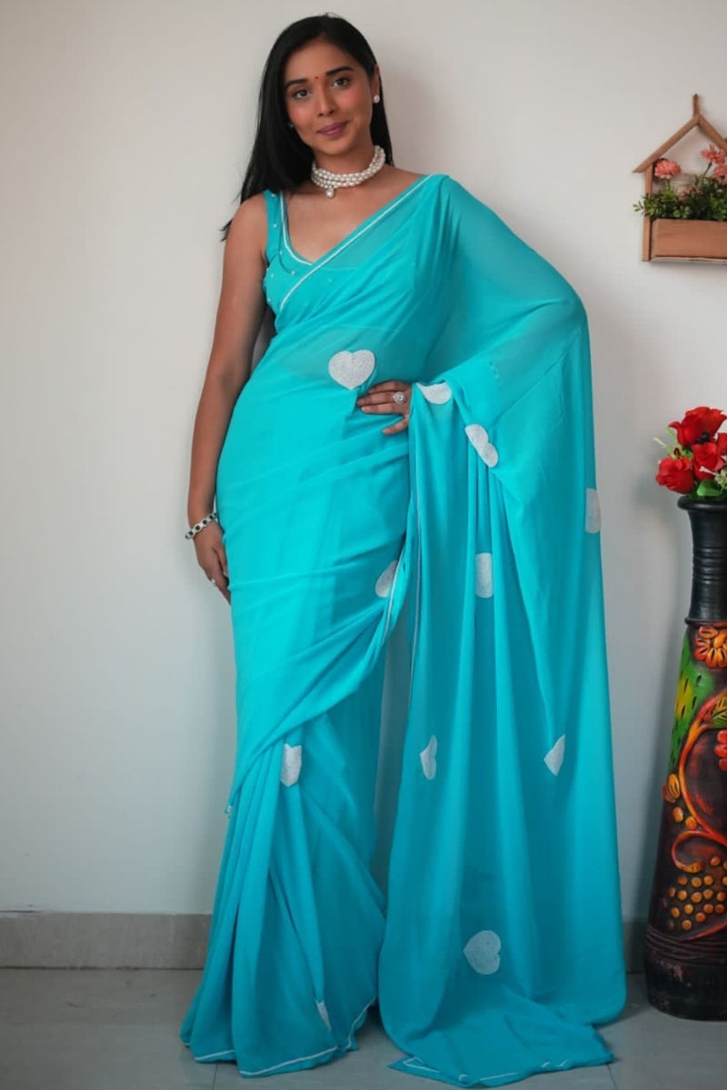 Confounding 1-Minute Ready To Wear Sky Georgette Saree - thelotusfab