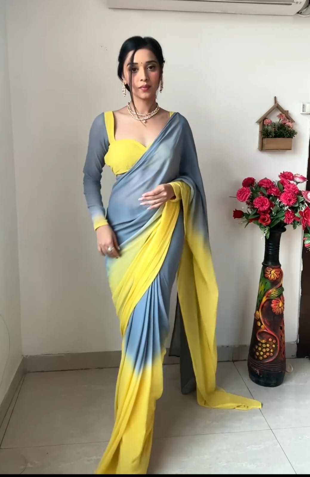 Flattering 1-Minute Ready To Wear Multi Color Georgette Saree - thelotusfab