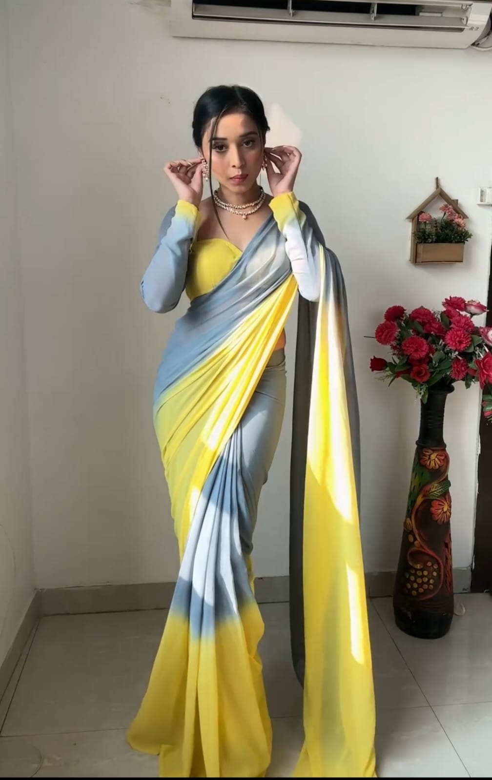 Flattering 1-Minute Ready To Wear Multi Color Georgette Saree - thelotusfab