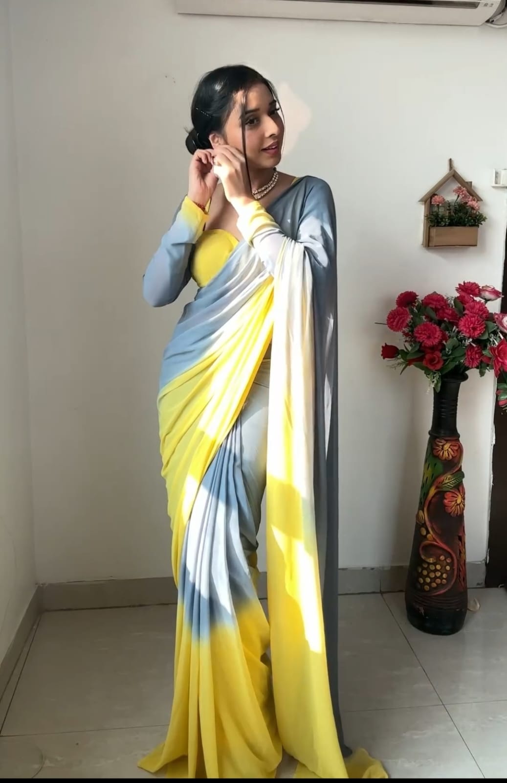 Flattering 1-Minute Ready To Wear Multi Color Georgette Saree - thelotusfab