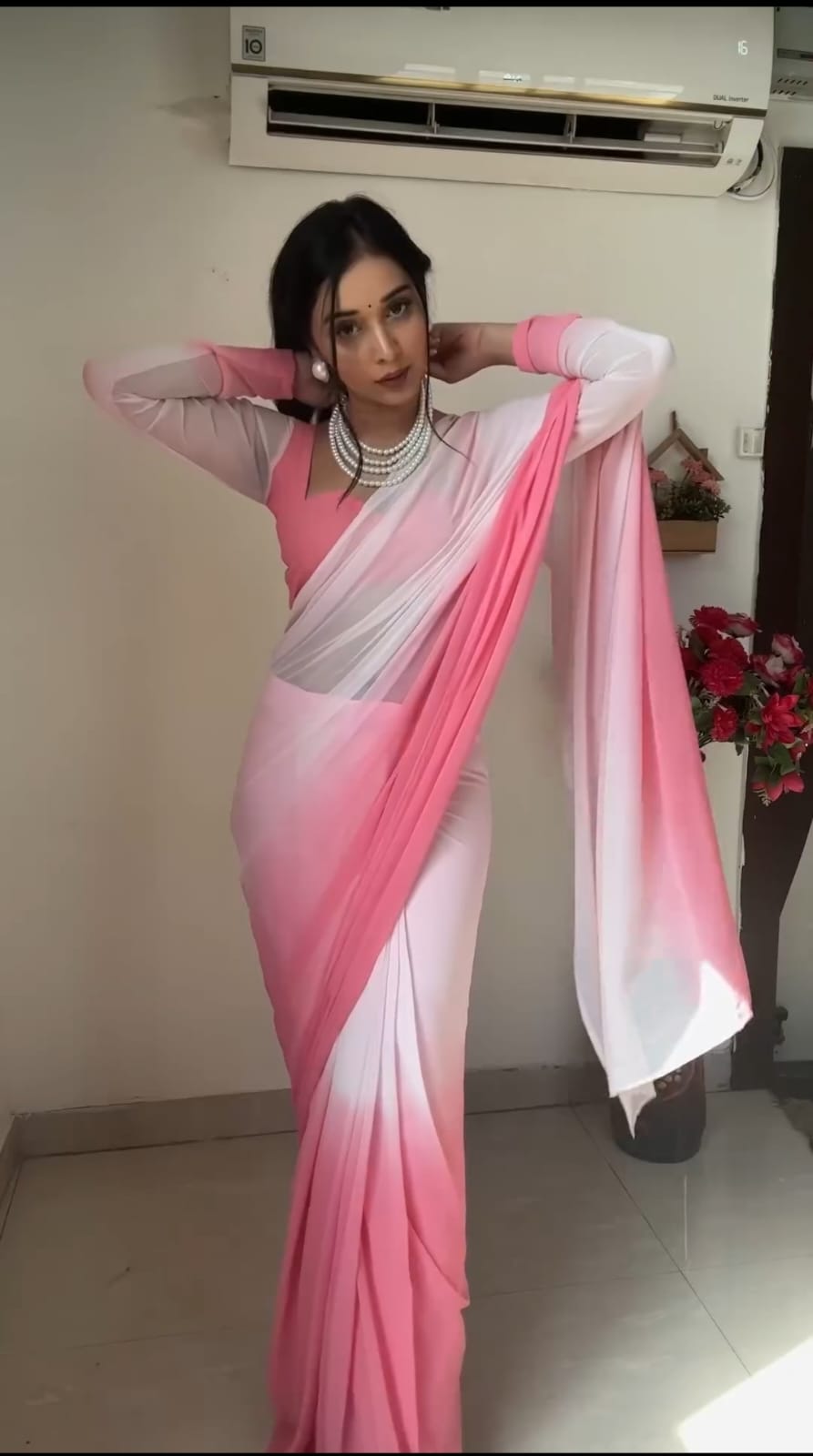 Sensational 1-Minute Ready To Wear Multi Color Georgette Saree - thelotusfab