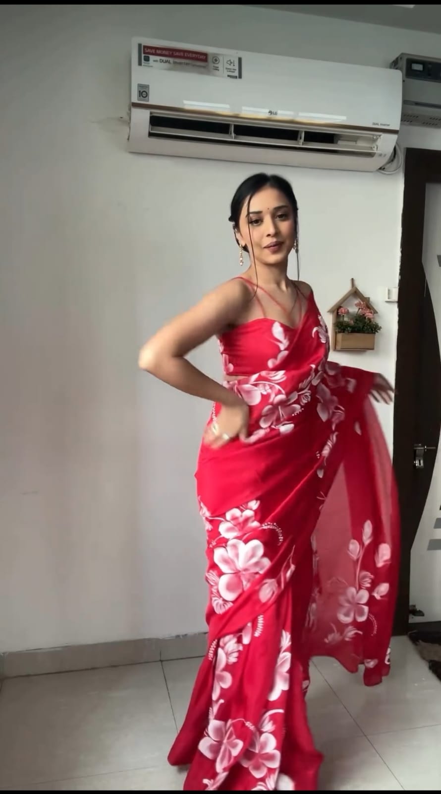 Gleaming 1-Minute Ready To Wear Red Georgette Saree - thelotusfab