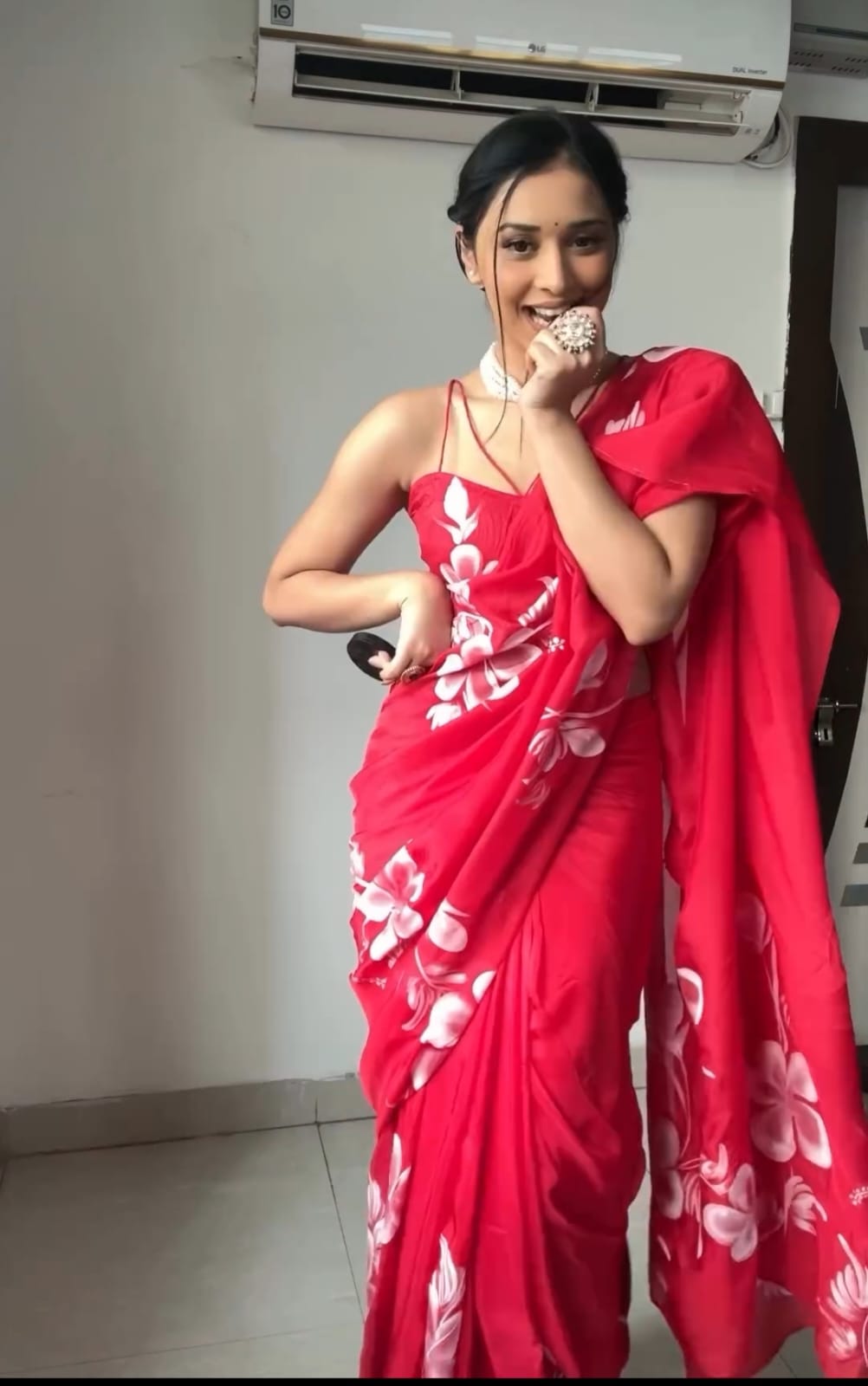 Gleaming 1-Minute Ready To Wear Red Georgette Saree - thelotusfab