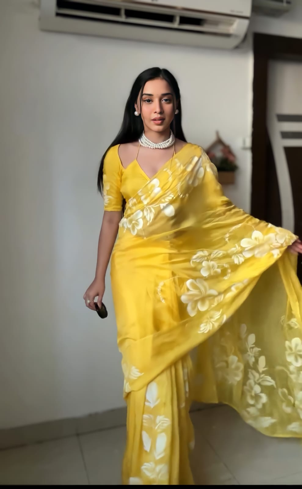 Luminous 1-Minute Ready To Wear Yellow Georgette Saree - thelotusfab