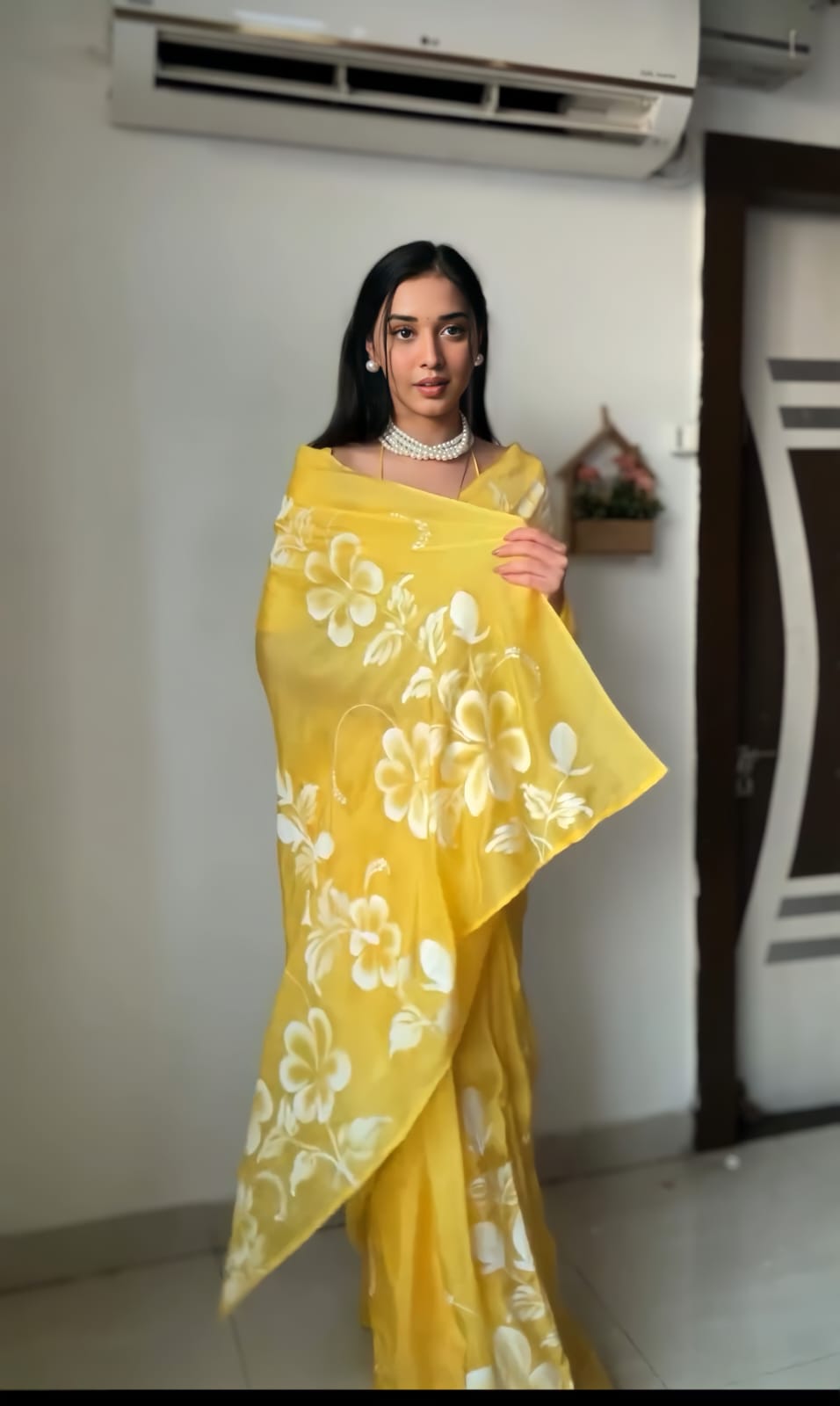 Luminous 1-Minute Ready To Wear Yellow Georgette Saree - thelotusfab