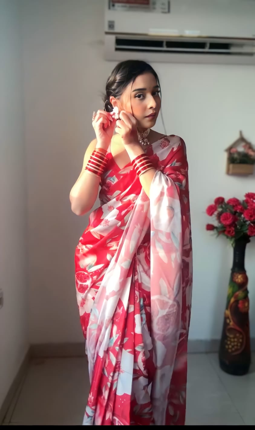 Lovely 1-Minute Ready To Wear Red Georgette Saree - thelotusfab