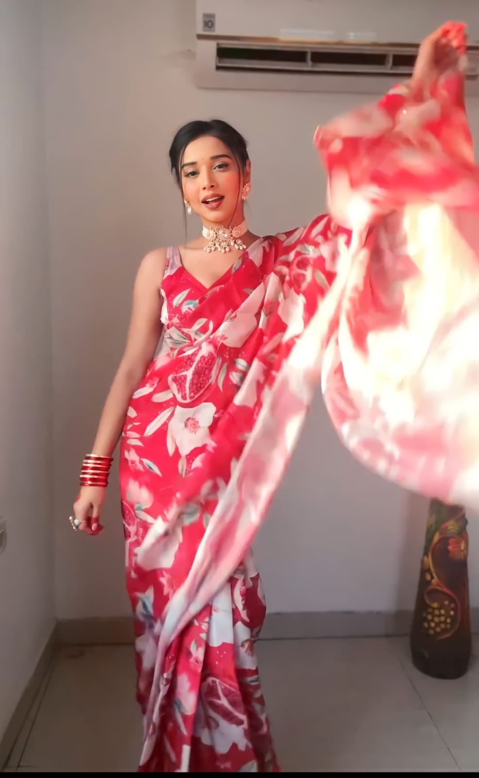 Lovely 1-Minute Ready To Wear Red Georgette Saree - thelotusfab