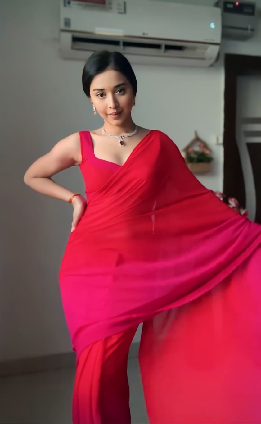 Divine 1-Minute Ready To Wear Red and Pink Georgette Saree - thelotusfab