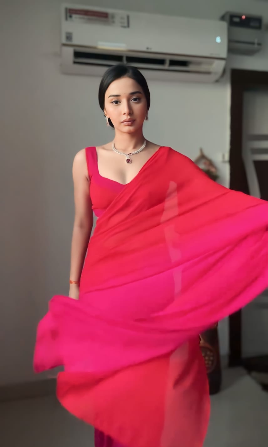 Divine 1-Minute Ready To Wear Red and Pink Georgette Saree - thelotusfab