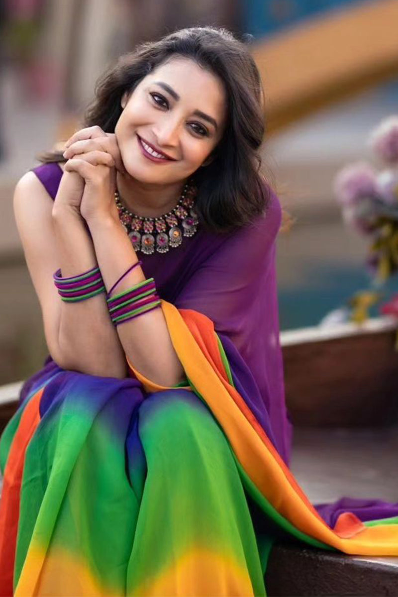 Dazzling Multicolor Digital Printed Georgette Saree With Captivating Blouse Piece - thelotusfab