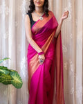 Imbrication 1-Minute Ready To Wear Dark Pink Chiffon Silk Saree