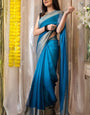 Staggering 1-Minute Ready To Wear Firozi Chiffon Silk Saree