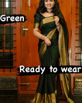 Winsome 1-Minute Ready To Wear Dark Green Chiffon Silk Saree