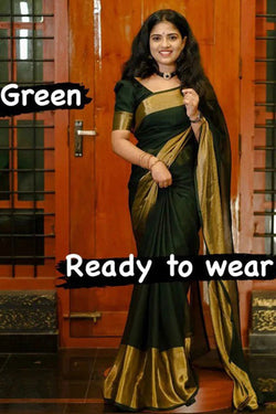 Winsome 1-Minute Ready To Wear Dark Green Chiffon Silk Saree