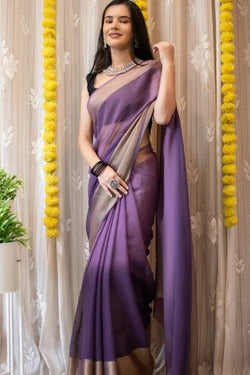 Surreptitious 1-Minute Ready To Wear Lavender Chiffon Silk Saree