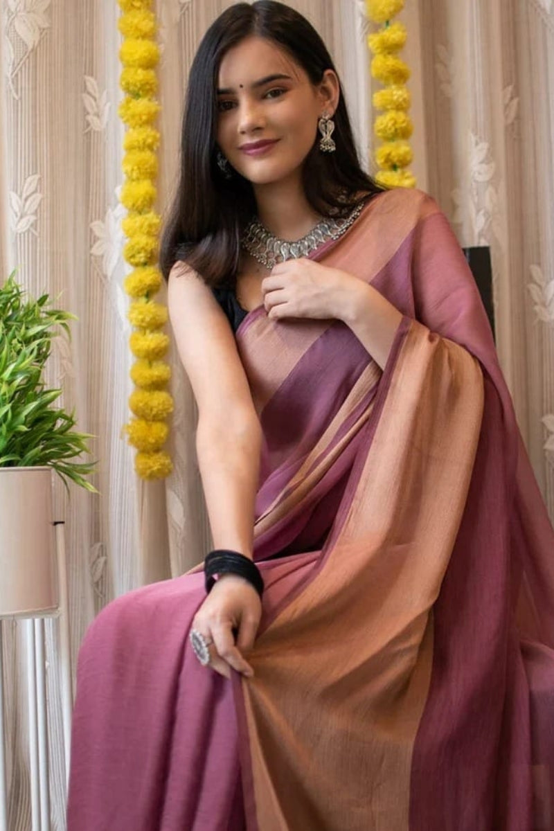 Epiphany 1-Minute Ready To Wear Pink Chiffon Silk Saree - thelotusfab