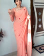 Smashing 1-Minute Ready To Wear Peach Georgette Saree