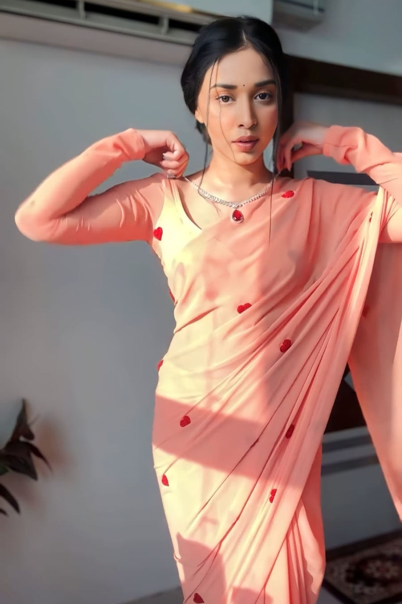 Smashing 1-Minute Ready To Wear Peach Georgette Saree - thelotusfab