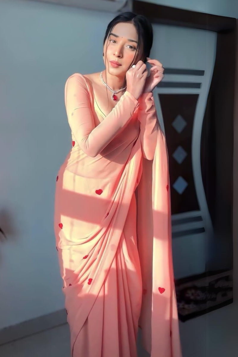 Smashing 1-Minute Ready To Wear Peach Georgette Saree - thelotusfab