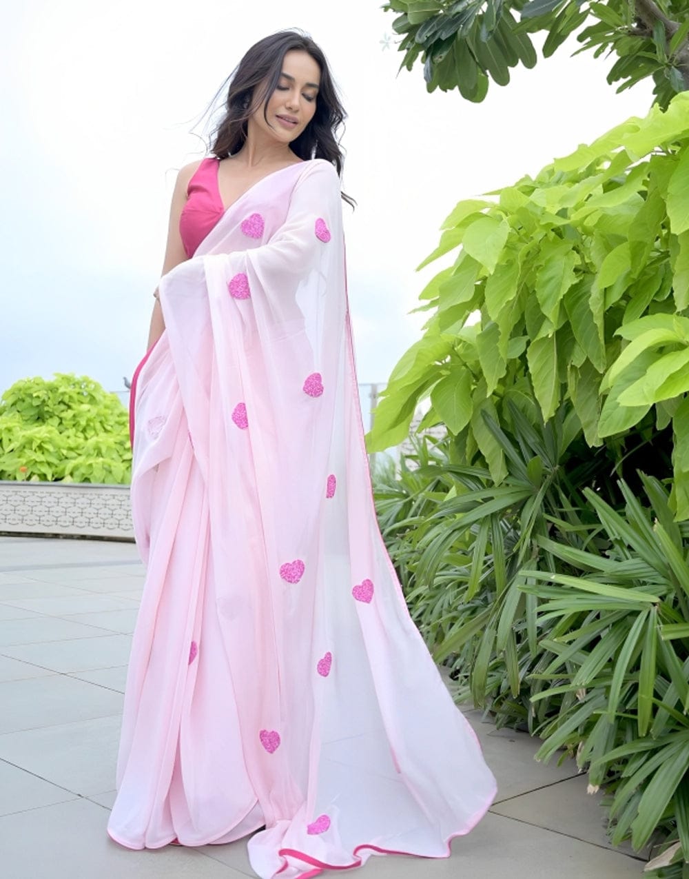 Aplomb 1-Minute Ready To Wear Light Pink Georgette Saree - thelotusfab