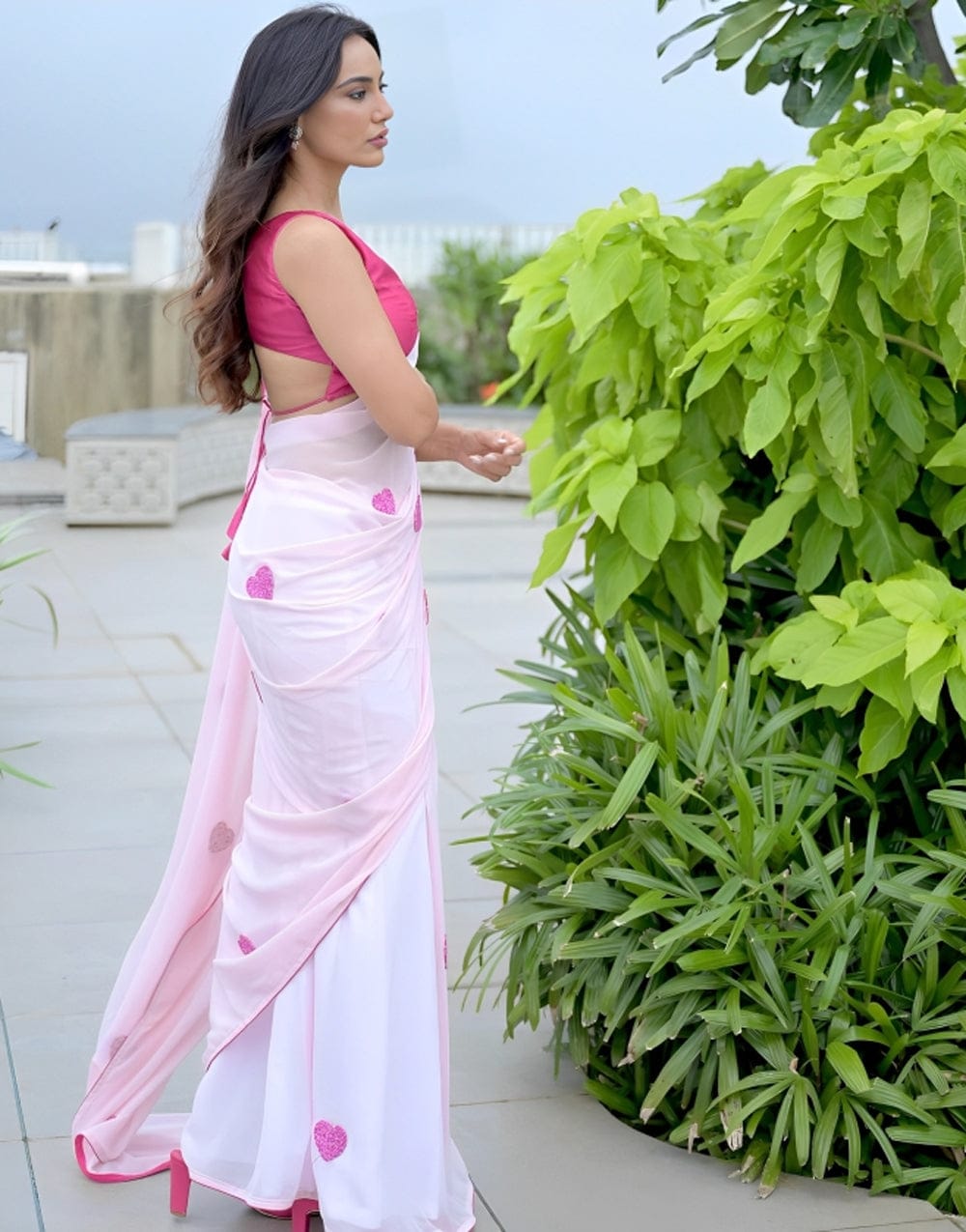 Aplomb 1-Minute Ready To Wear Light Pink Georgette Saree - thelotusfab