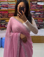 Dissemble Baby Pink Georgette Diamond Work Saree With Ephemeral Blouse Piece