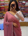 Dalliance Light Pink Georgette Diamond Work Saree With Propinquity Blouse Piece