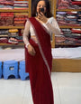 Efflorescence Maroon Georgette Diamond Work Saree With Excellent Blouse Piece