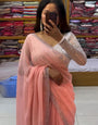 Angelic Peach Georgette Diamond Work Saree With Evanescent Blouse Piece