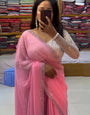 Admirable Pink Georgette Diamond Work Saree With Evanescent Blouse Piece