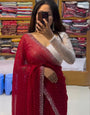 Excellent Red Georgette Diamond Work Saree With Exquisite Blouse Piece