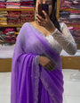 Innovative Lavender Georgette Diamond Work Saree With Sophisticated Blouse Piece