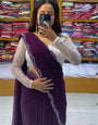 Impressive Purple Georgette Diamond Work Saree With Captivating Blouse Piece