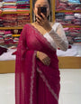 Demanding Wine Georgette Diamond Work Saree With Charming Blouse Piece