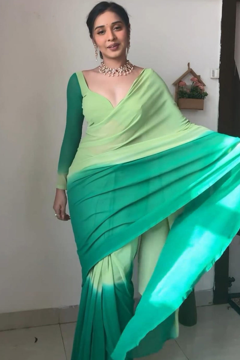 Winsome 1-Minute Ready To Wear Rama Georgette Saree - thelotusfab