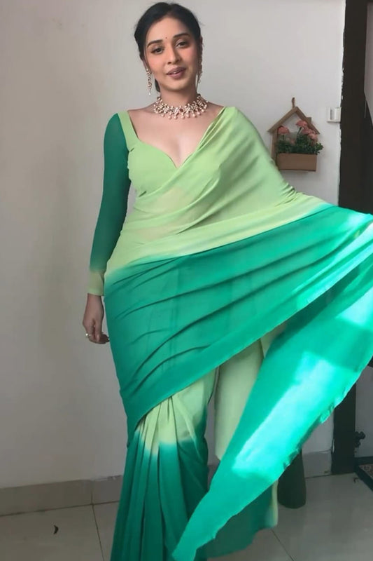 Winsome 1-Minute Ready To Wear Rama Georgette Saree - thelotusfab