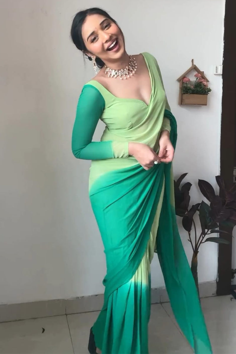 Winsome 1-Minute Ready To Wear Rama Georgette Saree - thelotusfab