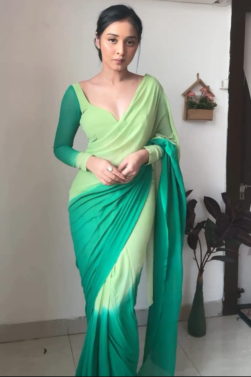 Winsome 1-Minute Ready To Wear Rama Georgette Saree - thelotusfab