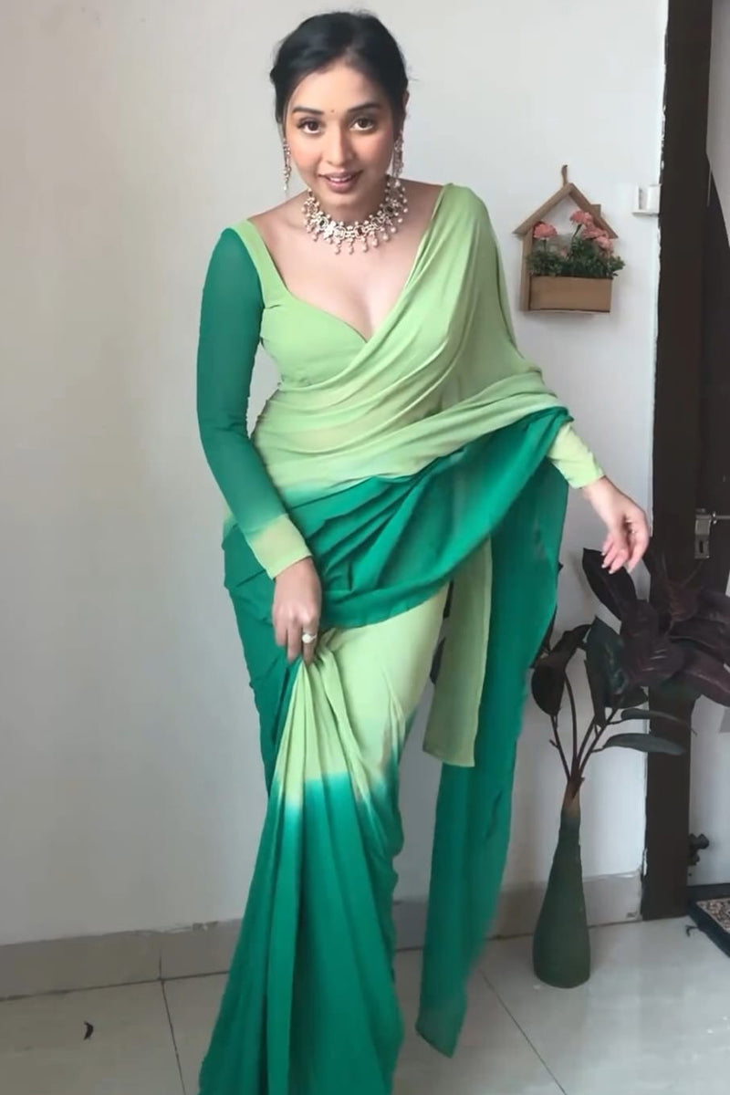 Winsome 1-Minute Ready To Wear Rama Georgette Saree - thelotusfab