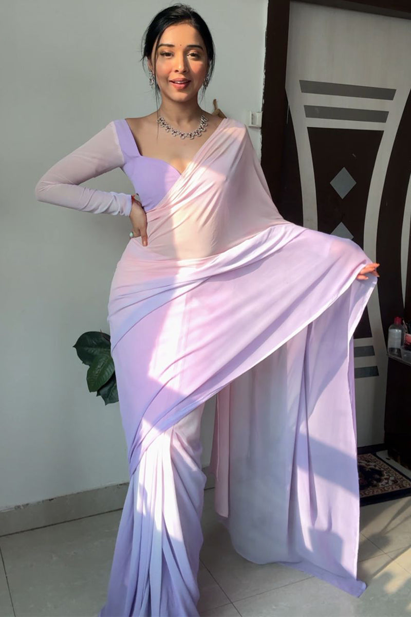 Glamorous 1-Minute Ready To Wear Lavender and Pink Georgette Saree - thelotusfab