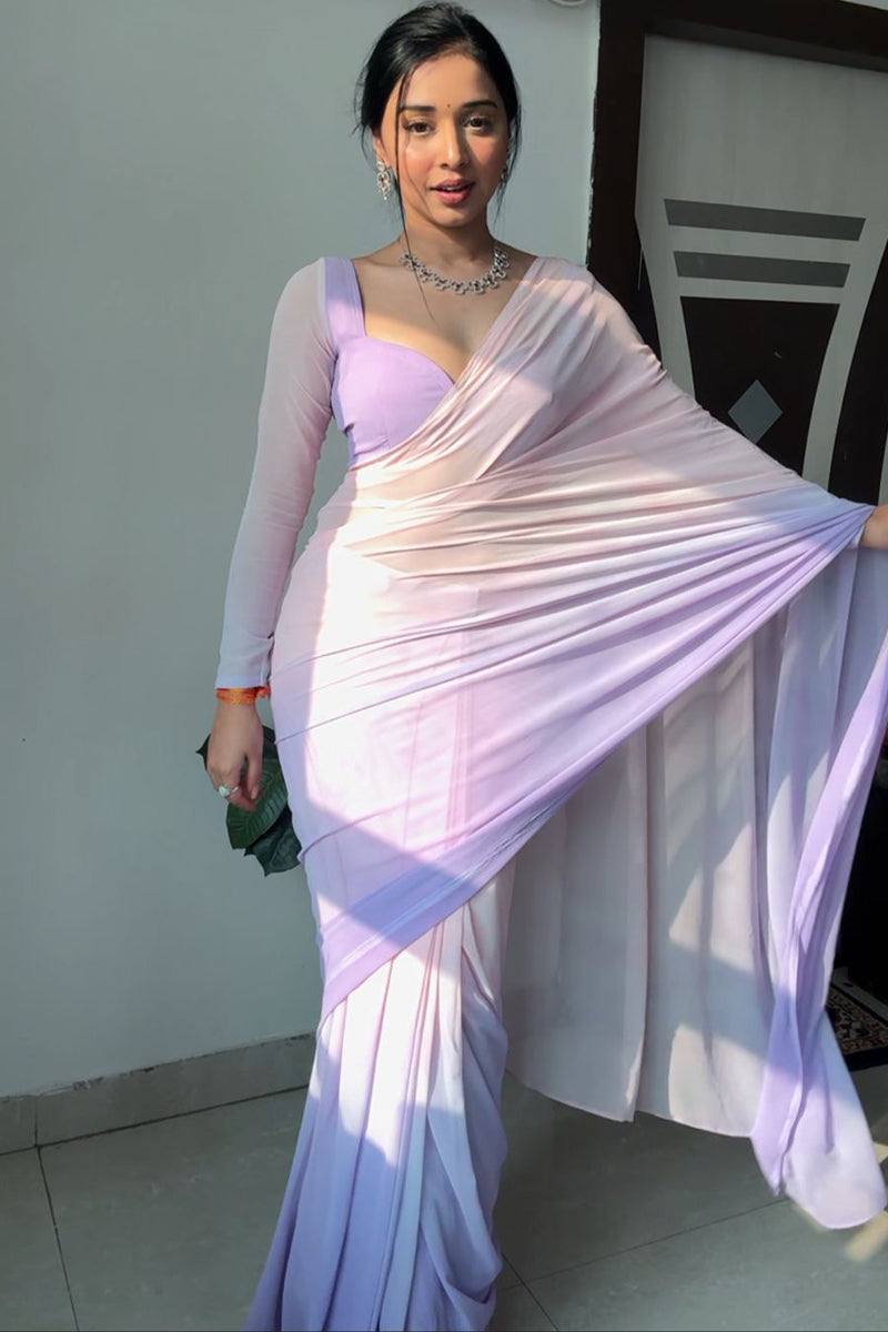 Glamorous 1-Minute Ready To Wear Lavender and Pink Georgette Saree - thelotusfab