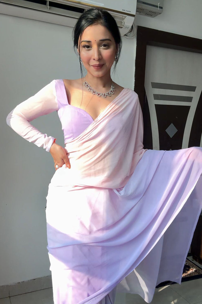 Glamorous 1-Minute Ready To Wear Lavender and Pink Georgette Saree - thelotusfab